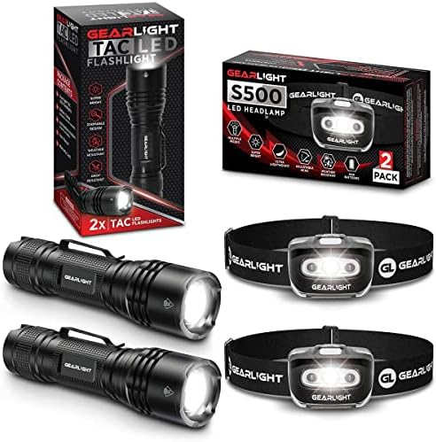 Gearlight S500 פנס LED [2 חבילה] + Gearlight TAC פנס טקטי LED [2 חבילה]